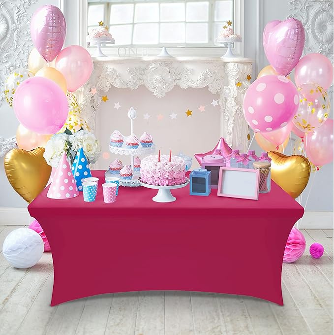 Utopia Kitchen Spandex Tablecloth 2 Pack [6FT, Fuchsia] Tight, Fitted, Washable and Wrinkle Resistant Stretch Table Cloth Rectangle Cover for Trade Show, Weddings & Parties [72Lx30Wx30H Inch]