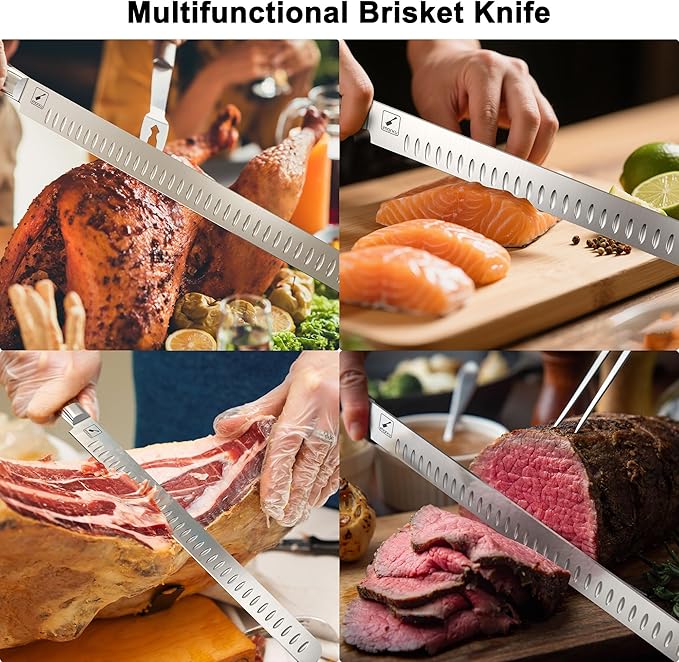 imarku Brisket Knife, 12 Inch Ultra Sharp Carving Slicing Knife for Brisket, BBQ, Turkey, Ham, Ribs, and Roast Beef, High Carbon Stainless Steel Blade, Ergonomic Pakkawood Handle, Gift Box