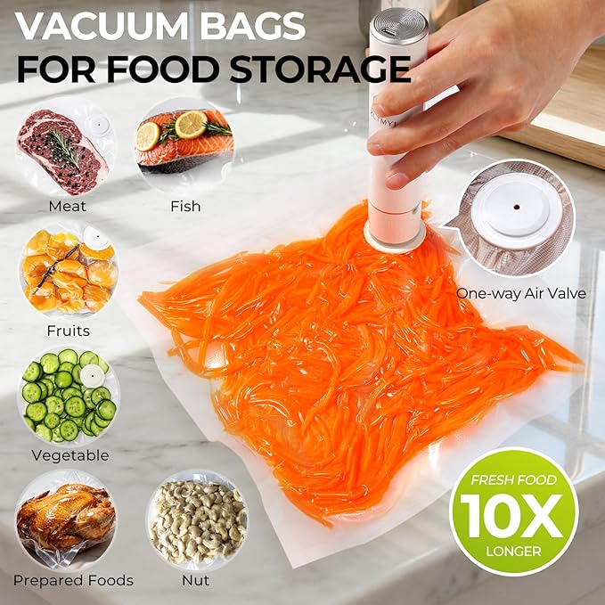 Handheld Vacuum Sealer for Food, Compact Portable Food Saver Pump with 30 BPA?멑ree Reusable Vacuum Bags Type-C Rechargeable, Ideal for Sous Vide, Meal Prep, Leftovers & Freezer Storage