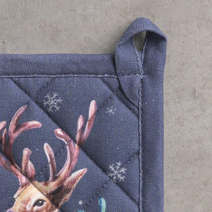 Maison d' Hermine Pot Holders Set 100% Cotton Heat Resistant Potholders 8" x 8" Hot Pads with Loop for Thanksgiving Christmas Decorations BBQ Baking Handling Hot Pans (Pack of 2, Christmas Joy)
