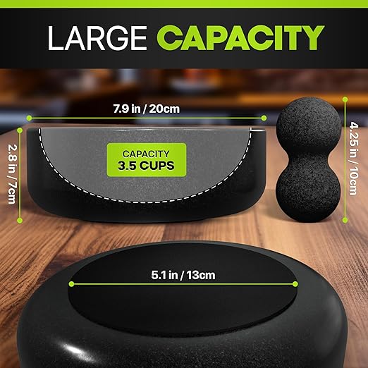 Umien Granite Mortar and Pestle Set - 8-Inch Natural Stone Molcajete with Avocado Tool - 3.5 Cup Capacity for Spices, Herbs, Pestos & Guacamole - Premium Kitchen Christmas Gift (Black)