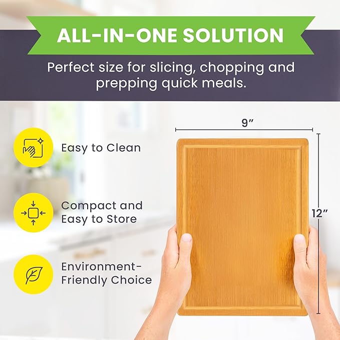 Small Bamboo Cutting Board ??12 Inch Wood Cutting Boards for Kitchen with Glue-Free Surface??& Juice Groove ??Non-Toxic, FSC-Certified, Durable Wooden Chopping Board - Rectangle