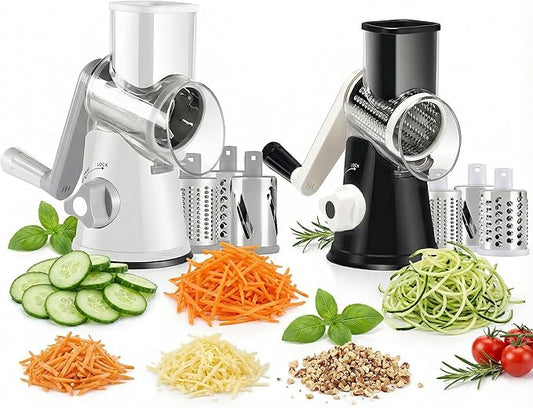 Manual Multi-Function Vegetable Slicer & Grater ??Interchangeable Blades for Shredding, Slicing, Shaving (Vegetables, Cheese, Nuts) (2, White, black)