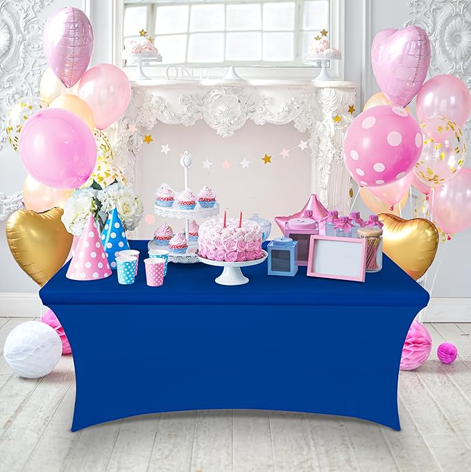 Utopia Kitchen Spandex Tablecloth 2 Pack [8FT, Royal Blue] Tight, Fitted, Washable and Wrinkle Resistant Stretch Table Cloth Rectangle Cover for Trade Show, Weddings & Parties [96Lx30Wx30H Inch]