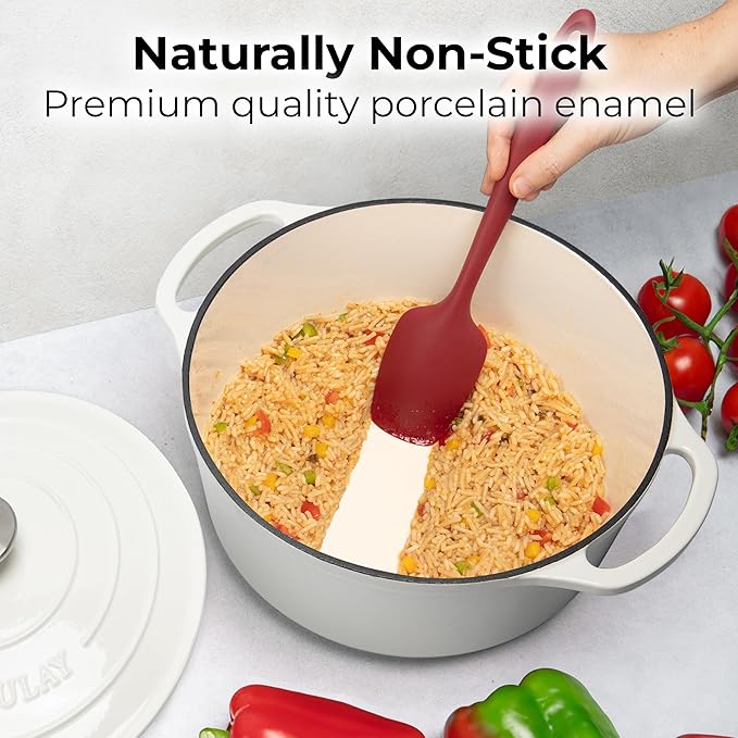Zulay Kitchen 5 Quart Enameled Cast Iron Dutch Oven Pot with Lid ??Premium Durability & Oven Safe up to 500째F ??Heavy Duty Cookware Perfect for Bread Baking, Stews, Braising & Roasting ??White