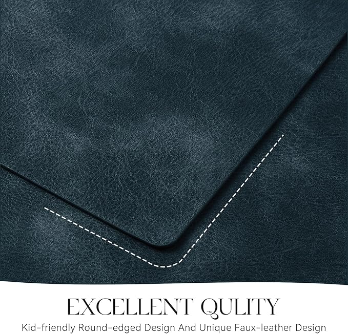 MOSAYT Vinyl Placemats Set of 12-12 X 17 Inch - Faux Leather 100% Waterproof Oil-Proof Wipeable PU Place Mats, Heat Resistant Reversible Table Mats for Kitchen, Dining, Outdoor (Navy Blue)