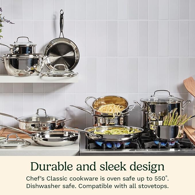 Cuisinart Stainless Steel, 5.5 Quart Saut챕 Pan w/ Cover, Helper Handle, Chef's Classic, 733-30H
