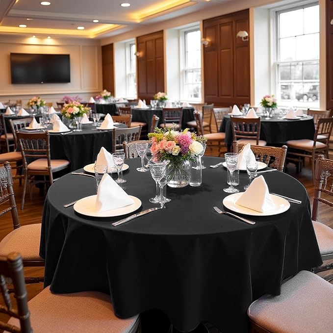 sancua 70 Inch Round Tablecloths Black, 6 Pack - Circle Fabric Cloth Table Cloths for Wedding Party Reception Banquet Birthday, Washable Polyester Table Cover (Fit 20-58 Inch Tables)