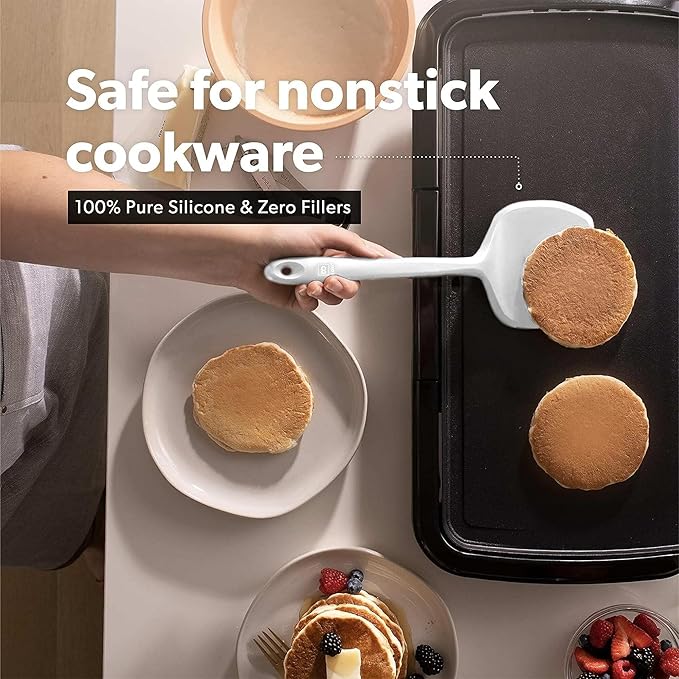 New DI ORO Seamless Series Moda 4-Piece Silicone Turner Spatula Set - 600째F Heat-Resistant Flexible Kitchen Spatulas for Nonstick Cookware - Flippers for Eggs & Pancakes - Utensils for Cooking (Stone)