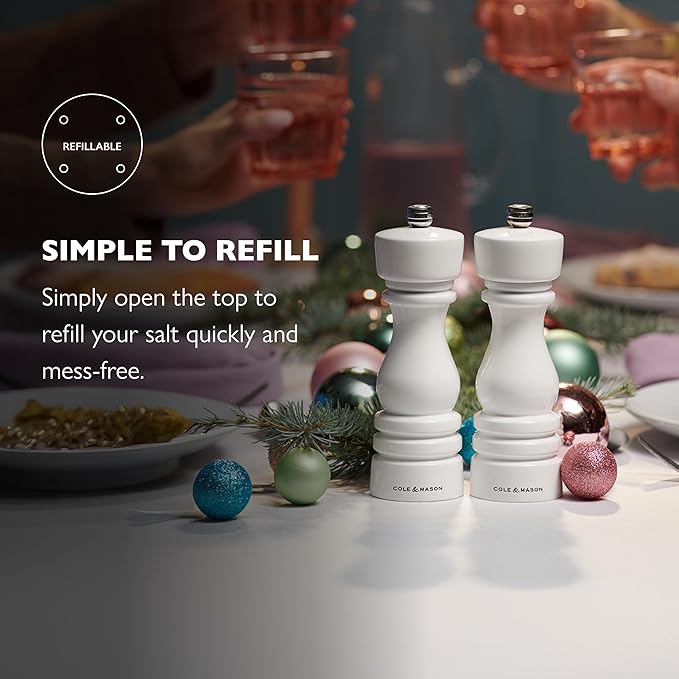 Cole & Mason London Refillable Spice Mill - Kitchen & Home Accessory - Table Salt Grinder - Salt Mill with Ceramic Mechanism - 7", White Gloss