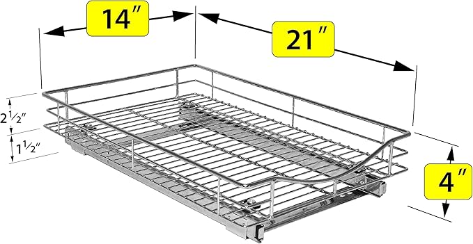 LYNK PROFESSIONAL짰 Pull Out Cabinet Organizer, 14" x 21" Slide Out Drawers for Kitchen Cabinets - Sliding Pull-Out Pantry Shelves ??Home Shelf Organizers - Lifetime Ltd. Warranty, Chrome