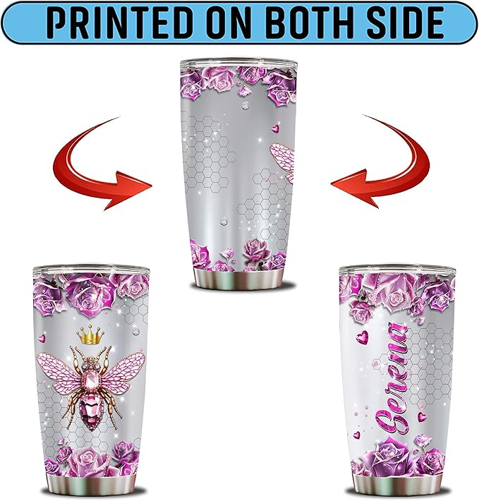 WONWIX Personalized Queen Bee Gifts for Women Insulated 20oz Stainless Steel Gift for Girls, Wife, Daughter Bee Lovers, Water Bottle, Travel Cups Tumblers Christmas Birthday Mother's Day Valentine