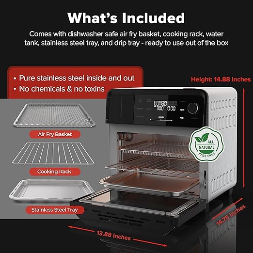 Nuwave PFAS-Free Steam Oven & Air Fryer, All-in-One Convection Cooker with Precision Steam Control, Toast, Air Fry, Sous Vide, Steam & More, Juicier Meats, 120 Presets, 50??50°F, Stainless Steel