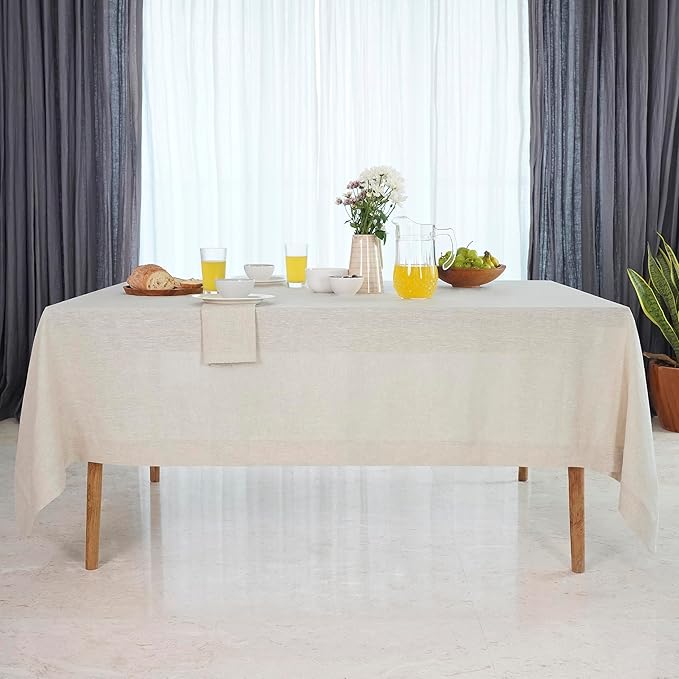 D'Moksha Homes Linen Tablecloth 60 x 120 Inch - 100% Pure Linen Light Natural Table Cloth for Rectangle Tables - Machine Washable Cloth Tablecloth for Valentines, Spring, Easter