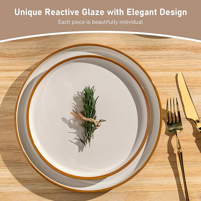 GBHOME Stoneware Dinnerware Sets for 6,Round Reactive Glaze Ceramic Plates and Bowls Set,Highly Scratch Resistant | Dishwasher & Microwave Safe Dishes Set,Service for 6(18Pcs),Pearl White