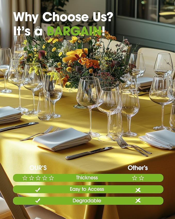 Pureegg Plastic Table Cloth Disposable 12 Pack, 54 x 108 Inch Table Cloths, Easter Party, Decorative Tablecloths, Rectangle, Lemon, Pastel Plastic Cover, Leakproof & Sturdy, Yellow