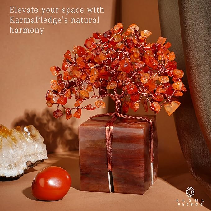 Crystal Tree for Birthday Gifts for Women, Handmade Raw Crystal Base Carnelian Chakra Healing Crystal Tree of Life for Positive Energy, Money, Good Luck, Christmas D챕cor, Home and Office Decor