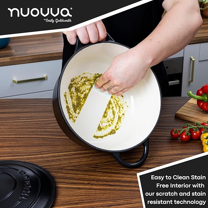 Cast Iron Dutch Oven with Lid ??Non-Stick Ovenproof Enamelled Casserole Pot ??Sturdy Dutch Oven Cookware ??Black, 7.3-Quart, 30cm ??by Nuovva