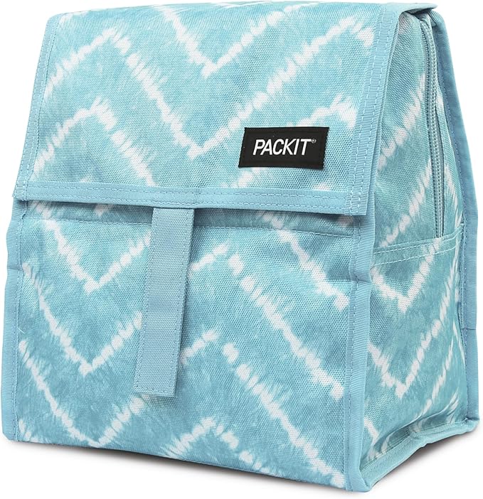 PackIt짰 Freezable Lunch Bag, Aqua Tie Dye, Built with EcoFreeze짰 Technology, Foldable, Reusable, Zip and Velcro Closure with Buckle Handle, Designed for Work Lunch and Fresh Lunch On the Go