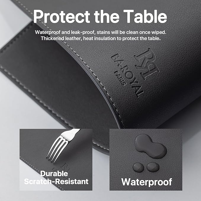 Baroyal Faux Leather Placemats Set of 4 Vinyl Washable Wipeable Table Mats for Kitchen Dining Table Heat Resistant Waterproof Modern Indoor/Outdoor Placemats Non-Slip Easy Clean Place Mats (Dark Gray)
