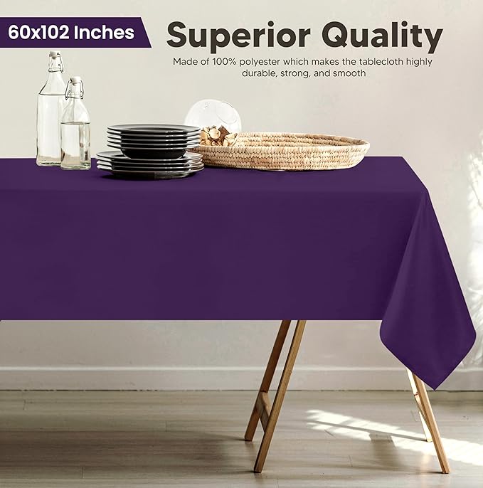 Utopia Kitchen Rectangle Table Cloth 2 Pack(60x102 Inches, Purple), Tablecloth Machine Washable, Polyester Table Cover for Dining, Buffet Parties, Picnics, Events, Weddings and Restaurants