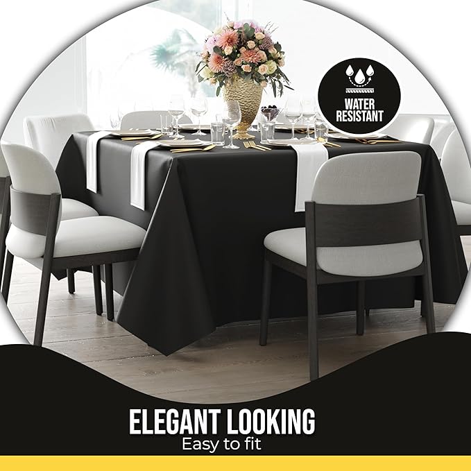 Party Solids 12-Pack Black Square Plastic Disposable Tablecloth ??Size: 85 횞 85 Inches ??Square Table Cover for Parties, Picnics & Formal Events
