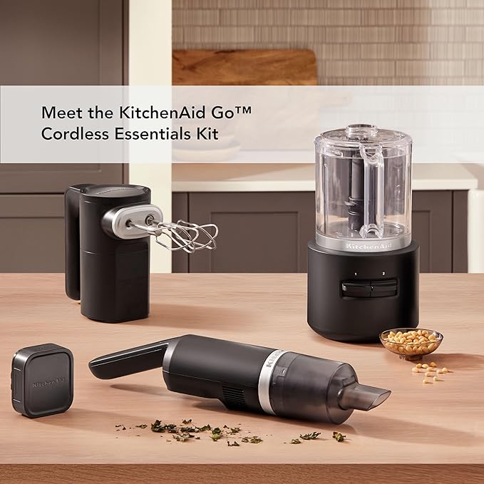KitchenAid Go??Cordless Bundle with Hand Mixer, Food Chopper and Kitchen Vacuum - battery included, KBUR131, Black Matte