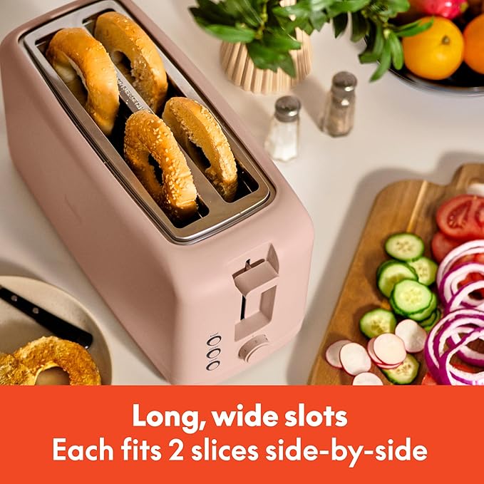 bella 4 Slice Slim Toaster, Fits-anywhere??Kitchenware, 6 Setting Shade Control with Reheat & Cancel Buttons, Fits Sourdough, 10??Long Slot, Anti Jam & Auto Shutoff, 900 Watt, Blossom