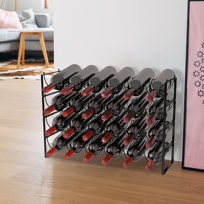 TONLEA 4 Tier Wine Rack - 3-in-1, Stackable, 24-Bottle Wine Storage Rack for Cabinet or Pantry (Dark Black, Version 3.0)