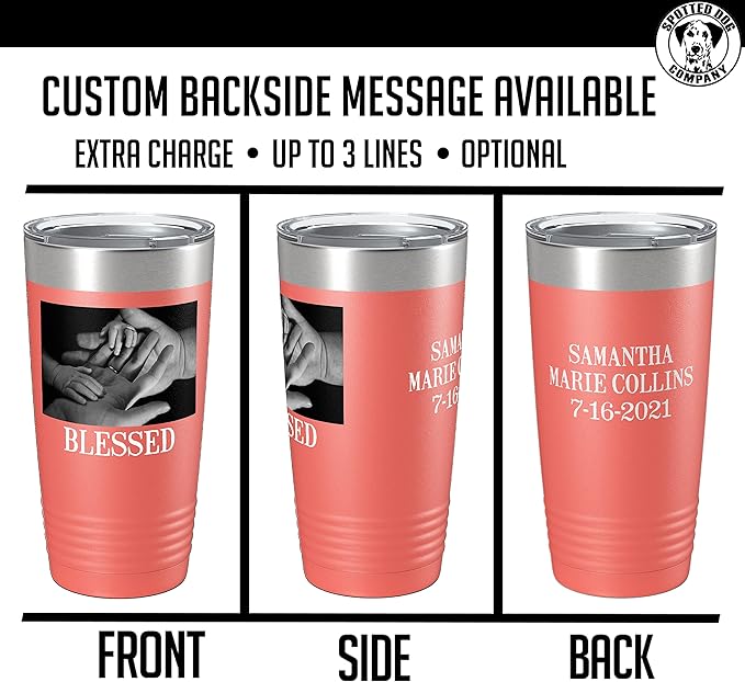 Personalized 20oz (17 Colors) Photo Picture Printed Insulated Stainless Steel Powder Coated Tumbler with Lid ??Customized Mom Mother's Day Gift Gift for Men, Custom Mum Women Dad Men (Coral)