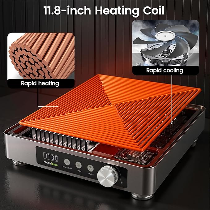 Commercial Portable Induction Cooktop, NESTIQEX Professional Heavy Duty Induction Single Burner Hot Plate w/ 11.8-inch Larger Coil, 1700W/120V Powerful Electric Burners for Restaurant, Kitchen, Hotel