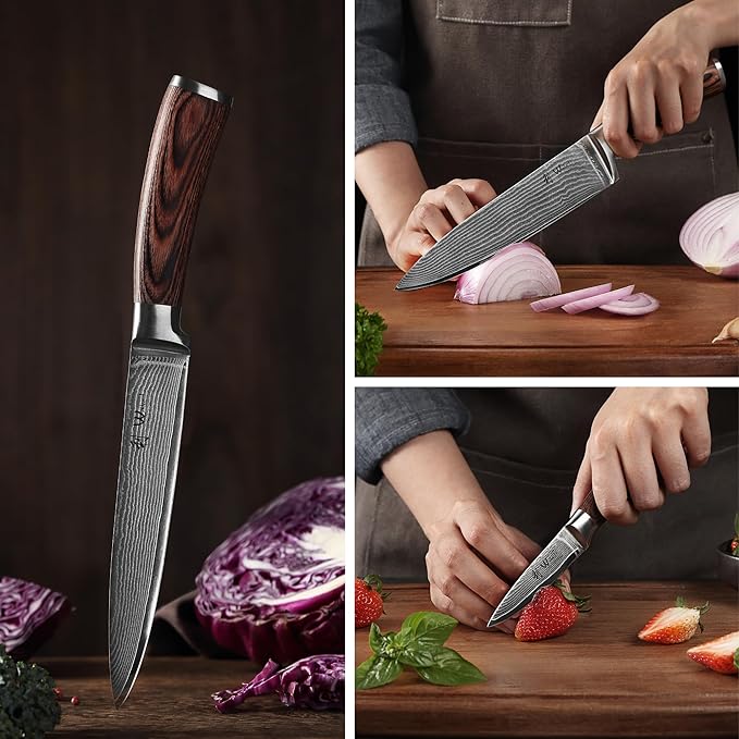 Wakoli EDIB 5-Piece Damascus Knife Set ??Professional Chef Knives Set with VG10 Core Blades, 67-Layer Damascus Steel and Ergonomic Pakkawood Handles ??Premium Kitchen Knives in Wooden Gift Box
