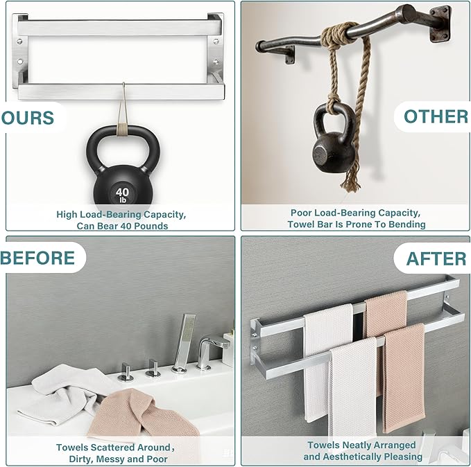 Alise Double Towel Bar 32", SUS304 Stainless Steel Towel Racks for Bathroom Wall Mounted, Space Saving Bathroom Towel Holder, Long Towel Hanger, Brushed Nickel