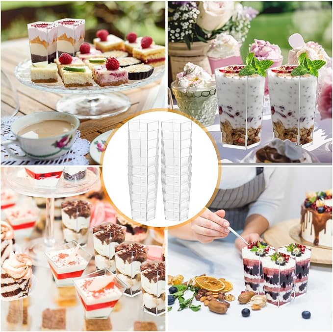 Uiifan 500 Pack 3 oz Mini Dessert Cups Square Tall Clear Plastic Parfait Cups Cheesecake Shooter for Desserts, Appetizers, Mousse Chocolate Dessert