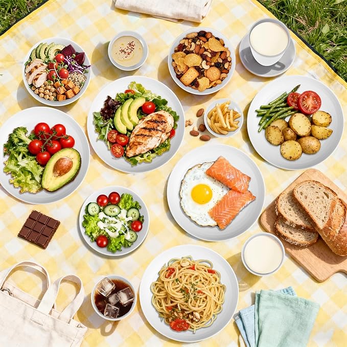 Wheat Straw Plates and Bowls Sets of 16竊똗nbreakable Dinnerware Sets for 4, Microwave & Dishwasher Safe Kids Dish Set for Kitchen, Outdoor, Camping, Party, RV- White