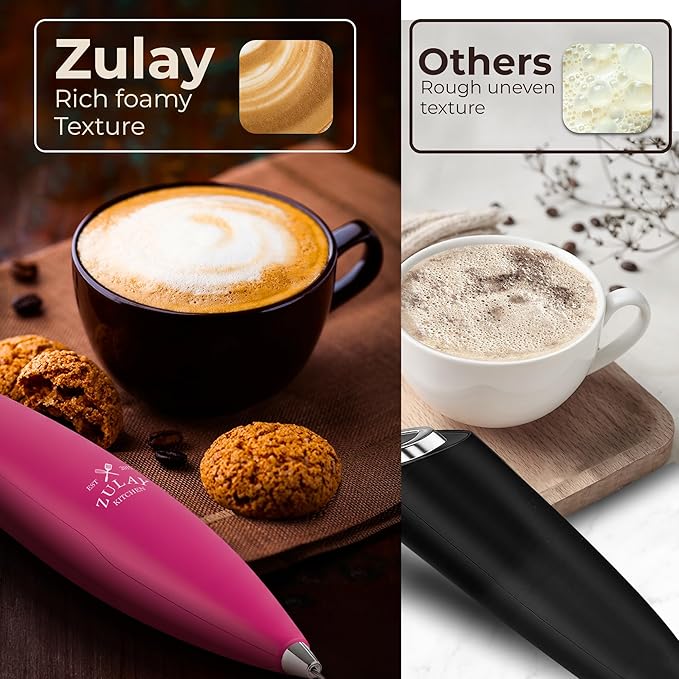 Zulay Kitchen Patented Tornado Triple Whisk Milk Frother with 4 Duracell Batteries ??Handheld Foam Maker for Coffee, Lattes, Matcha & Hot Chocolate ??Rich, Creamy Froth in Seconds