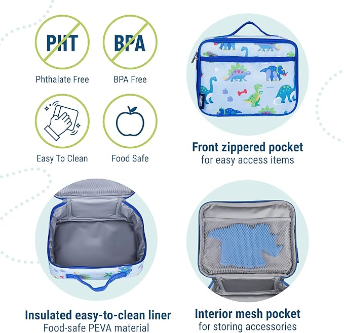 Wildkin Kids Insulated Lunch Box Boys ??Durable and Reusable for School & Travel (Dinosaur Land)