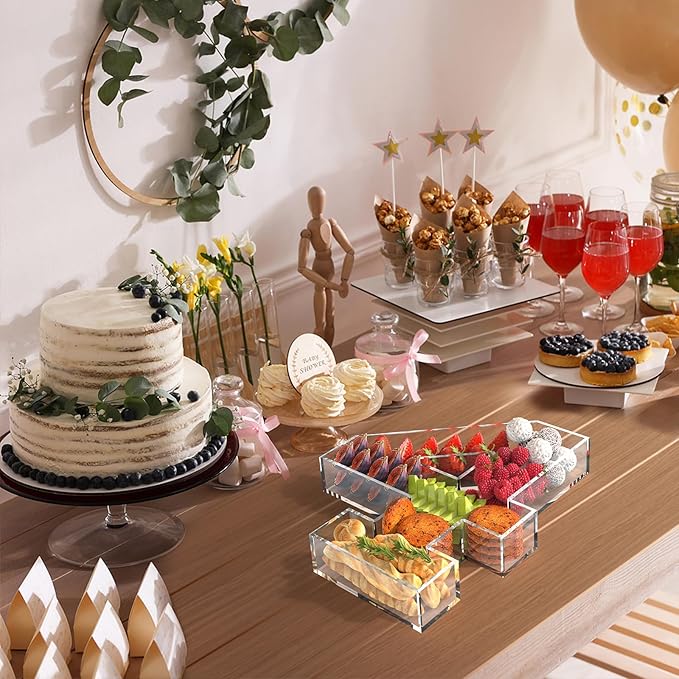 11" Acrylic Number Charcuterie Tray, Fillable Number Charcuterie Box for Food, Reusable Serving Cake Candy Dish Display Tray for Birthday Anniversary Party Decoration (Square Number 4)