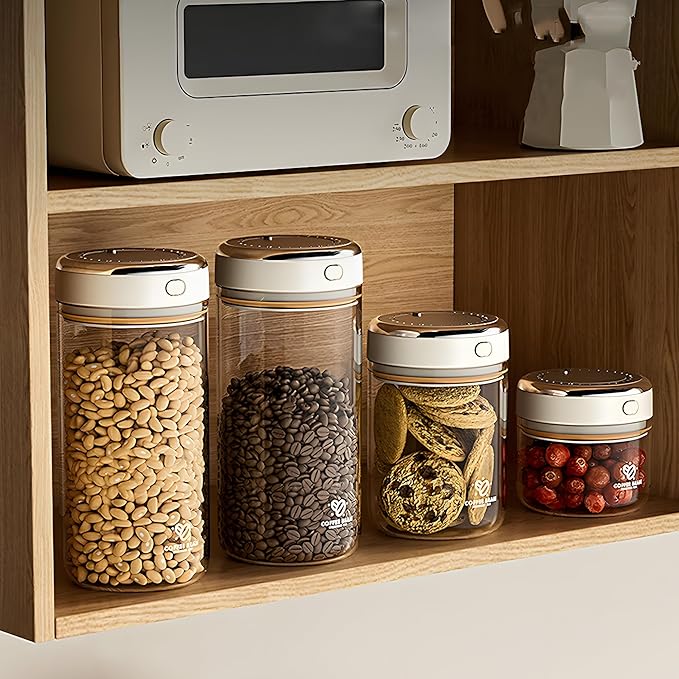 Glass Coffee Bean Storage Container with Airtight Lid,Glass Sealed Jar with Date Tracker,Vacuum Coffee Canister for Nuts,Food Fresh Storage,Clear Borosilicate Glass Jar (37OZ/1100ML)