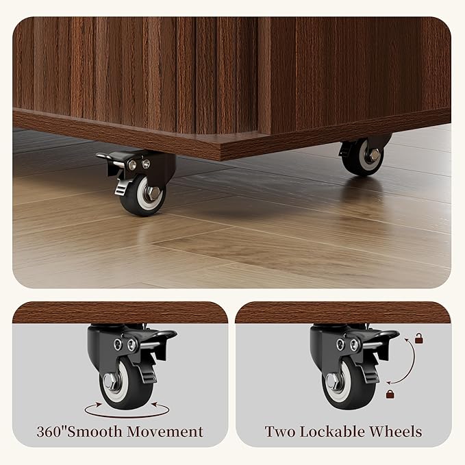 DHH Rolling Kitchen Island with Drop Leaf Countertop&Ample Storage - 39.4" Small Mobile Kitchen Cart On Wheels with Sliding Door,Drawers,Spice Rack & 2-Tier Storage (Walnut)