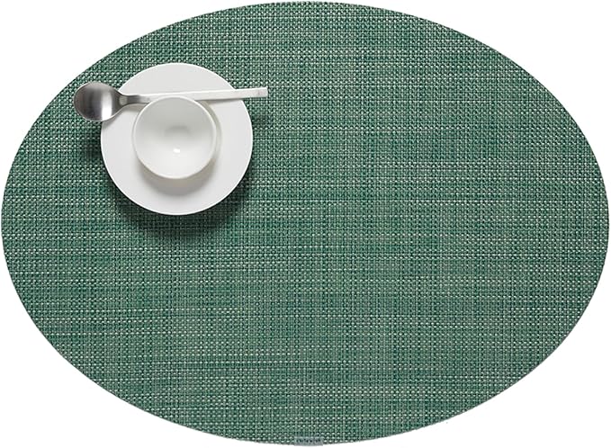 Chilewich Mini Basketweave Placemats in Ivy - Set of 4 - Easy Care Woven Tabletop Textiles - Indoor/Outdoor - 19.25" x 14" Oval