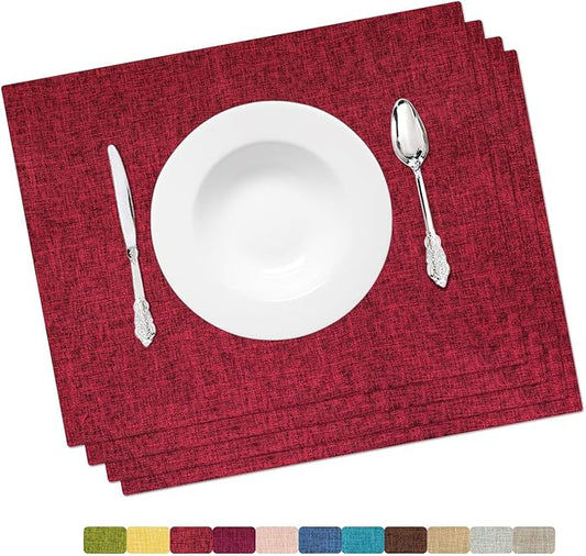 HOMEYNICE Placemat Set-Washable Place Mats for Parties, Elegant Table Mats for Kitchen Table, Set of 4 Dining Table Placemats, Heat-Resistant Cloth Placemats for Indoor and Outdoor,13x19 Red Bordeaux