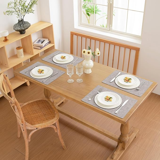 FROMHEART Faux Leather Placemats Set of 8?밯aterproof,Heat/Oil Stain-Resistant PU Table Mat?밨eversible,Non-Slip,Easy to Clean Place Mats for Kitchen,Dining,Indoor/Outdoor,(Light Grey,11.8" x 17")