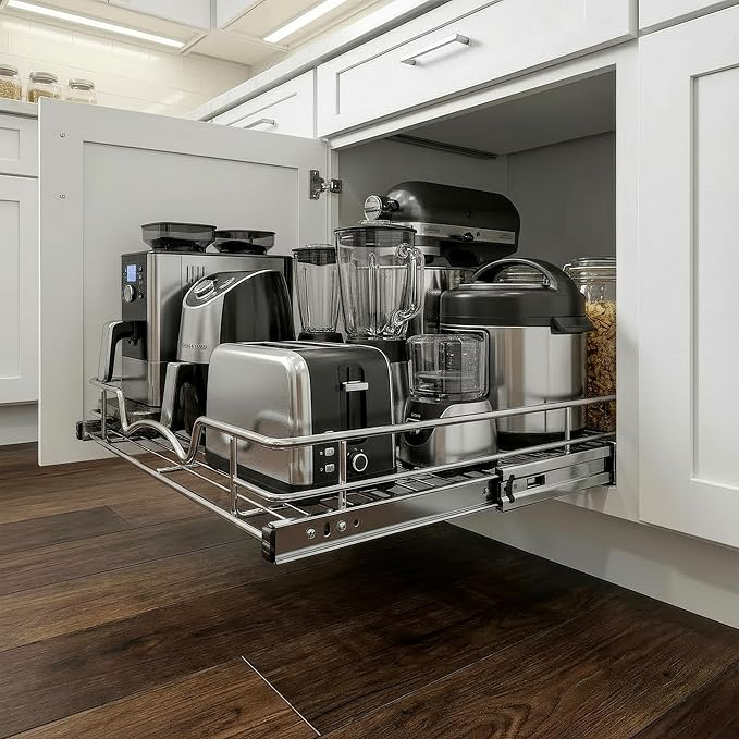 HOLD N' STORAGE Pull Out Cabinet Organizer, Heavy Duty-w/Lifetime Limited Warranty -11?쓂 x 17?쒭-Requires At Least 12-1/4??Cabinet Opening, Steel Metal Cabinet Drawers Slide Out, Chrome Finish