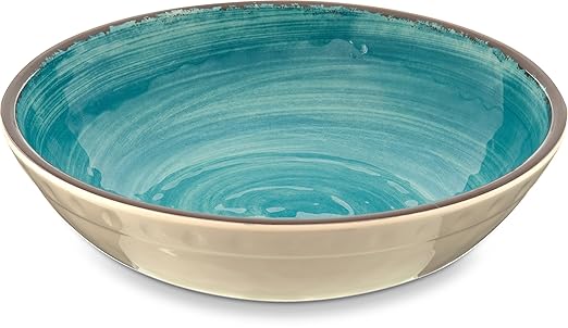Carlisle FoodService Products Mingle Reusable Plastic Bowl Cereal Bowl with Pottery Style for Home and Restaurant, Melamine, 32 Ounces, Aqua