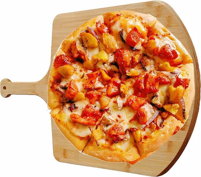 SWEIBIAI Bamboo Pizza Board 12inch Pizza Cutting Board Wood Pizza Peel Pizza Serving Board For Kitchen Charcuterie Board, Natural