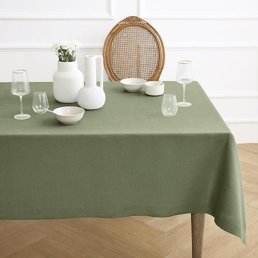 Solino Home Linen Tablecloth 60 x 90 Inch - 100% Pure Linen Oil Green Table Cloth for Rectangle Tables - Fete, Machine Washable Tablecloth for Spring, St Patricks Day, Easter