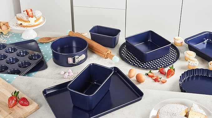 Zyliss E980193 Non-Stick Springform Cake Tin | 20cm/8in | Carbon Steel | Dark Blue | Baking Tin/Bakeware/Cake Mould | Dishwasher Safe | 5 Year Guarantee