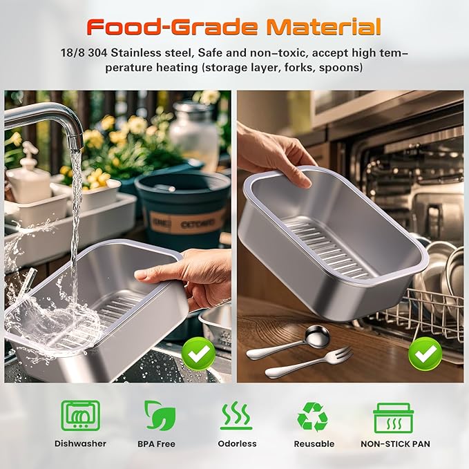 Cordless Electric Heated Lunch Box, XL 6.3Cups 20000mAh Rechargeable Food Warmer Lunch Box with Self Heating, Smart Timer, Adjustable Temperature, Leakproof, BPA Free, Removable Tray Divider