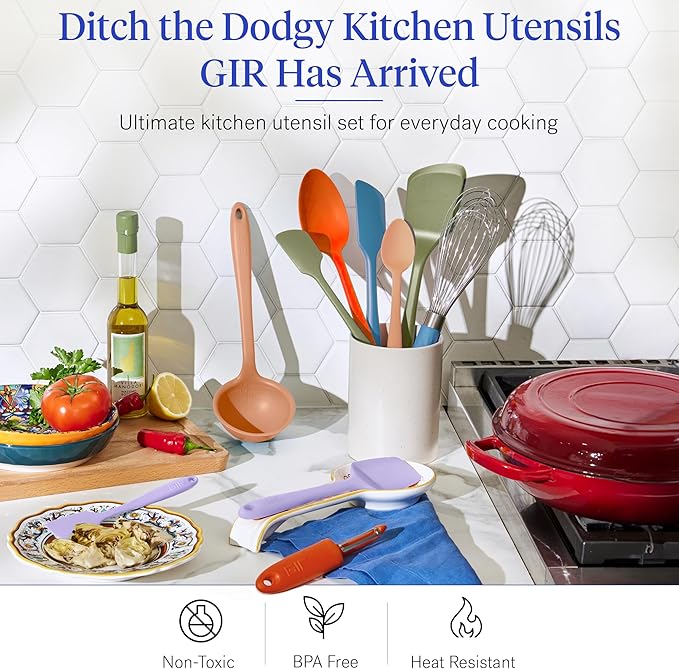 GIR: Get It Right 10-Piece Silicone Ultimate Kitchen Utensil Set ??Spatulas, Ladle, Flip, Spoons, Whisk, Peeler & Spoonula ??Nonstick, Non-Toxic, Heat-Resistant ??Mediterranean